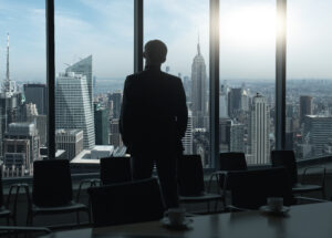 businessman in hist office with a breathtaking view
